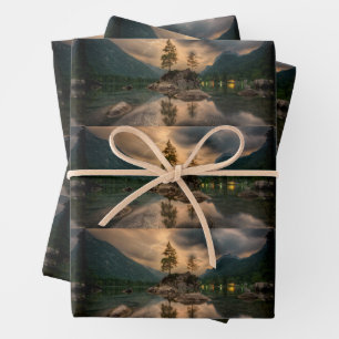 Evening Mountain Lake Photograph Patterned Wrapping Paper Sheet