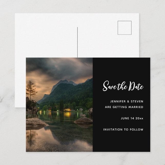 Evening Mountain Lake Photograph Save the Date Invitation Postcard (Front/Back)