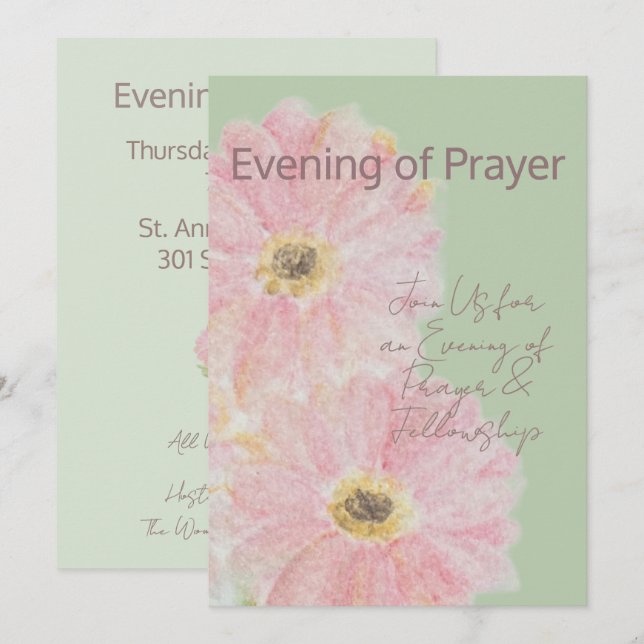 Evening of Prayer | Pink Gerber Daisy Flat Invite (Front/Back)