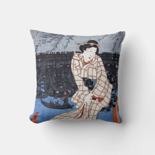 Evening on the river by Utagawa Hiroshige Cushion