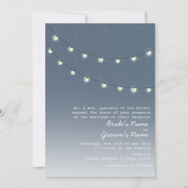 Evening Outdoor Wedding - String Of Lights Invitation (Front)