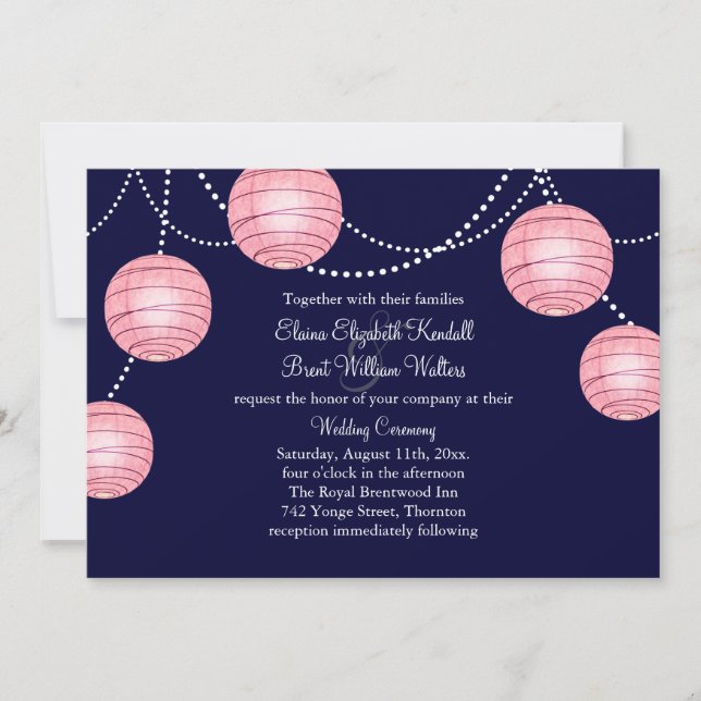 Evening Pink Party Lanterns Wedding Invitation (Front)