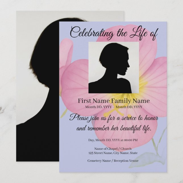 Evening primrose memorial invitation (Front/Back)