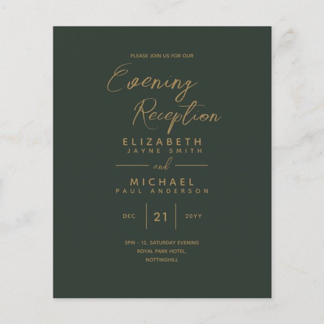 EVENING Reception Invitations Green Gold Wedding (Front)