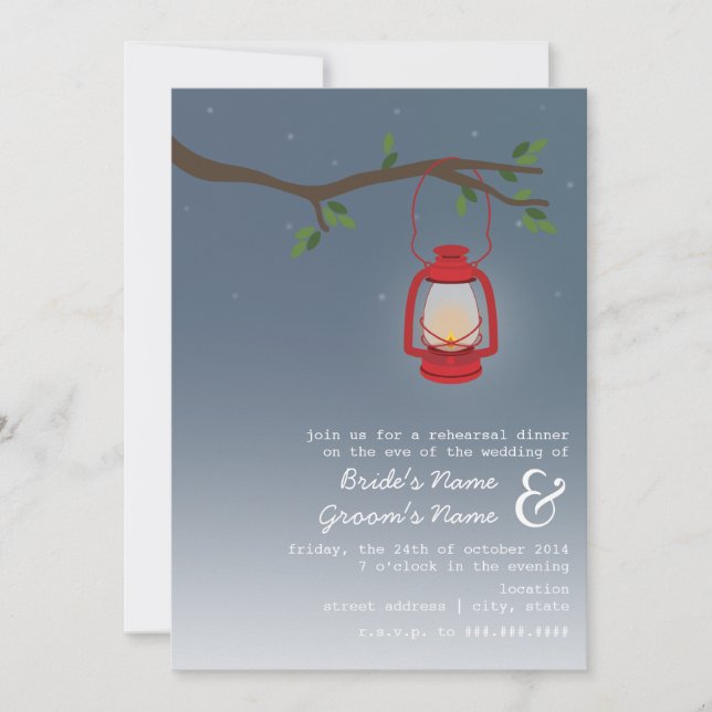 Evening Rehearsal Dinner - Red Oil Lantern Invitation (Front)