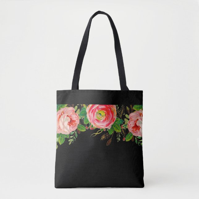 Evening Rose Basic Black Tote Bag (Front)