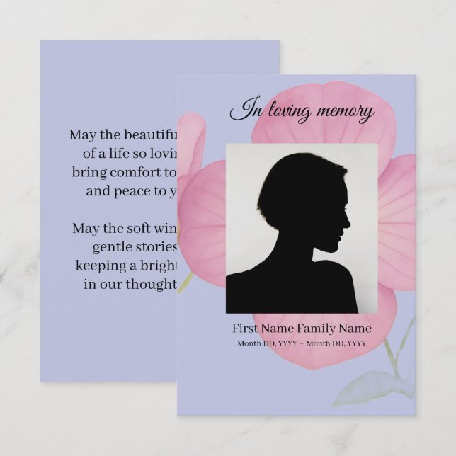 Evening rose funeral prayer card (Front/Back)