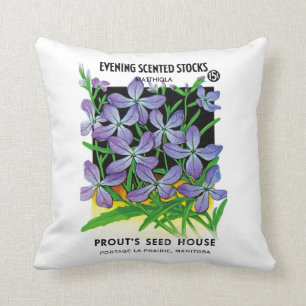 Evening Scented Stocks Flowers Seed Packet Label Cushion