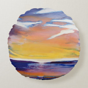 Evening seascape round cushion