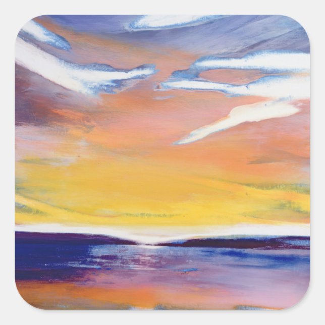 Evening seascape square sticker (Front)
