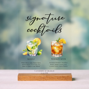 Evening Signature Cocktails Mojito Whiskey Sour Acrylic Sign