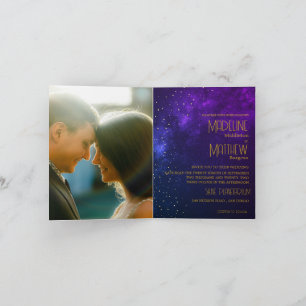 Evening Sky Astral Gold Star Photo Purple Wedding  Invitation