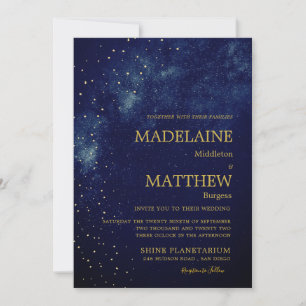 Evening Sky Astral Gold  Stars Blue  Wedding Invitation