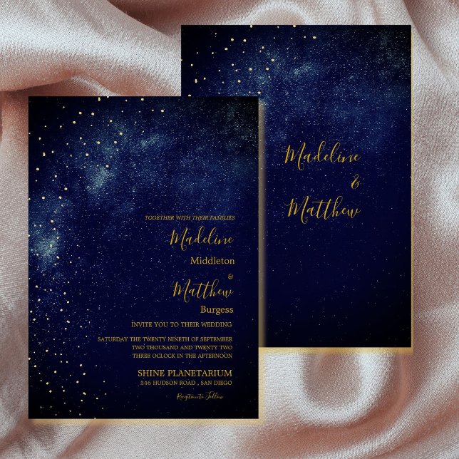 Evening Sky Astral Gold  Stars Blue  Wedding Invitation (Creator Uploaded)