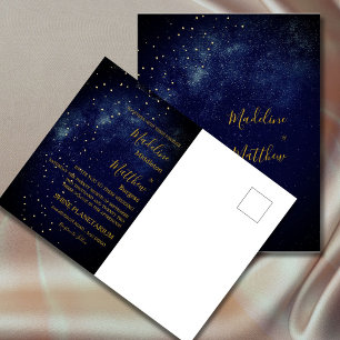 Evening Sky Astral Gold  Stars Blue  Wedding Postcard