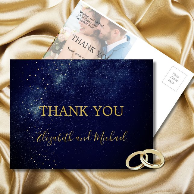 Evening Sky Astral Gold Stars Wedding Thank You Postcard (Creator Uploaded)