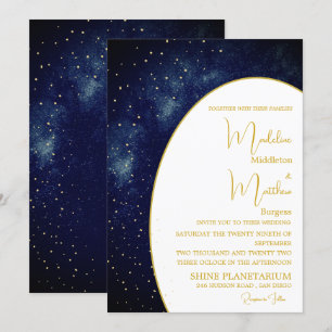 Evening Sky Gold Stars Blue  Modern Wedding Invitation