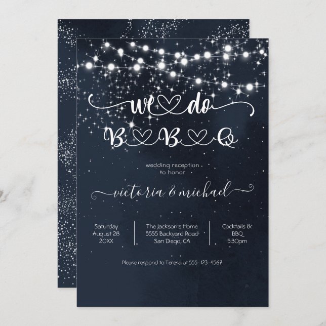 Evening Sky String of lights We do BBQ Invitation (Front/Back)