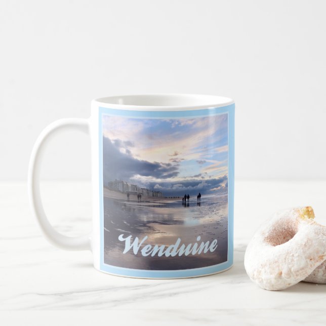 Evening Sky Wenduine Beach, Belgium Coffee Mug (With Donut)