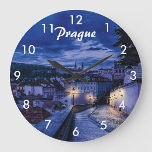 Evening street in Prague Laptop Sleeve Large Clock