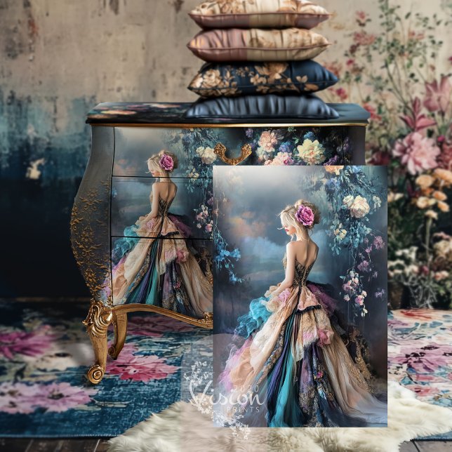 Evening Stroll French Woman Fantasy Portrait Tissue Paper (Evening Stroll, Portrait and Floral Moody French Fantasy Decoupage Tissue Paper)