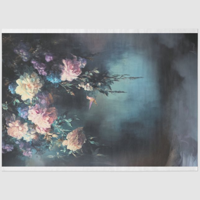 Evening Stroll, Humming Bird and Ethereal Floral Tissue Paper (Front)