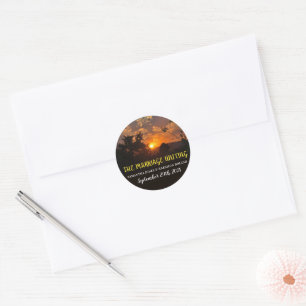 Evening Sunset Scene, Rustic Wedding Classic Round Sticker
