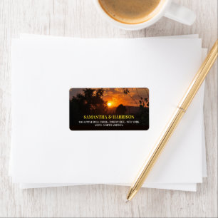 Evening Sunset Scene, Rustic Wedding Label