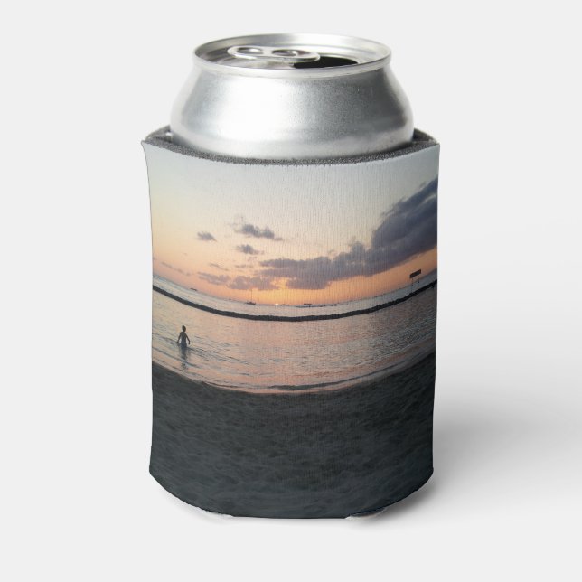 Evening Sunset Tropical Beach Waikiki Oahu Hawaii Can Cooler (Can Back)