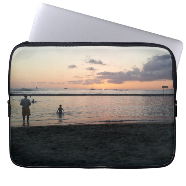 Evening Sunset Tropical Beach Waikiki Oahu Hawaii Laptop Sleeve (Front)