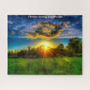 Evening Sunset Wisconsin. Christmas Greetings Jigsaw Puzzle