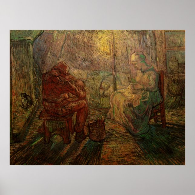 Evening - The Watch by Vincent van Gogh Poster (Front)