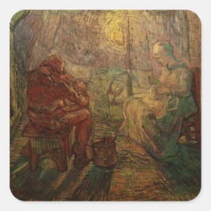 Evening - The Watch by Vincent van Gogh Square Sticker