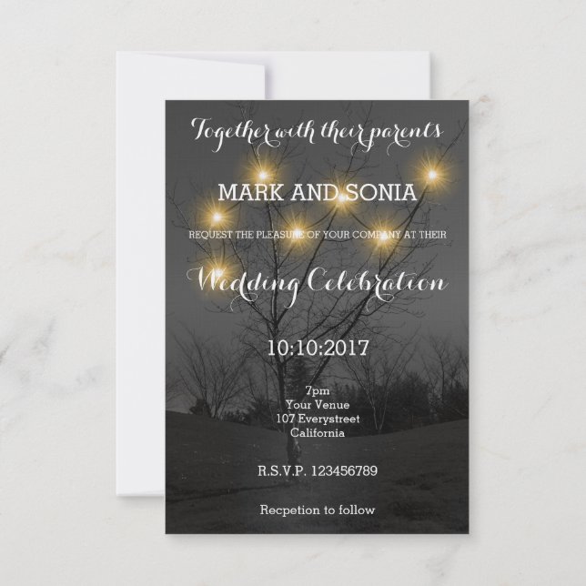Evening Tree Garden Wedding Invitation (Back)