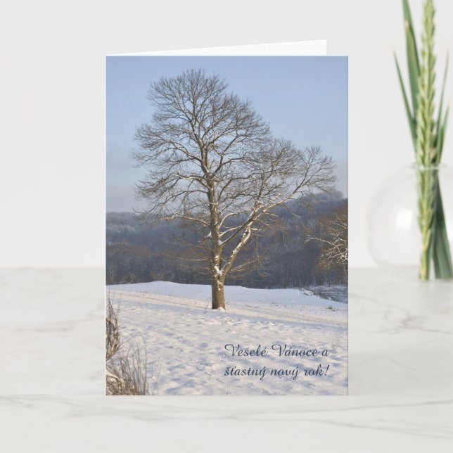 Evening tree Veselé Vánoce! Holiday Card (Front)