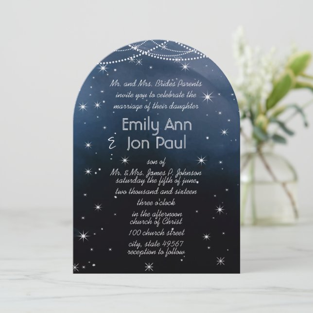 Evening Under the Stars Wedding Invitation (Standing Front)