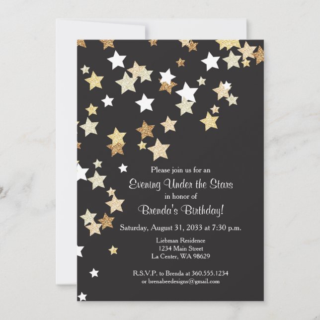 Evening Under the Stars with Gold Glitter Invitation (Front)
