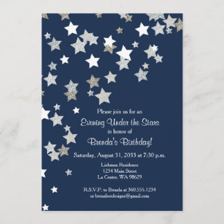 Evening Under the Stars with Silver Glitter Invitation
