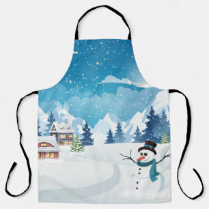 Evening village winter landscape with snow covered apron