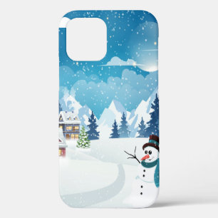 Evening village winter landscape with snow covered iPhone 12 case