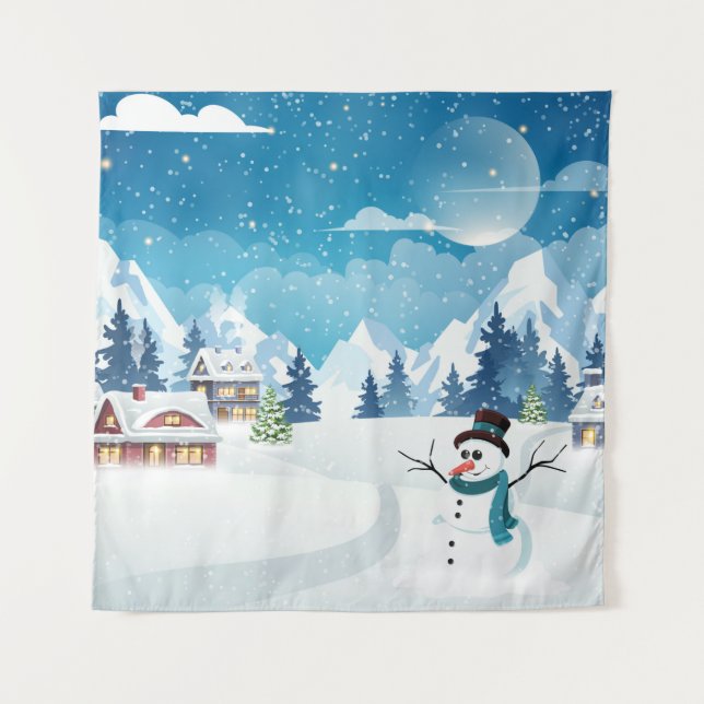 Evening village winter landscape with snow covered tapestry (Front)