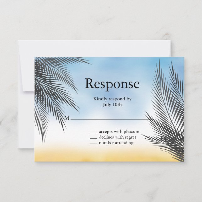 Evening Watercolor Palm Leaves RSVP (Front)
