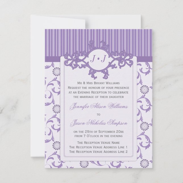 Evening Wedding Invitation in Lavender Pattern (Front)