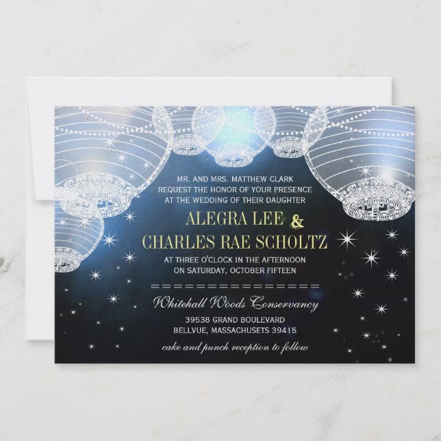 Evening Wedding Navy Paper Lantern Die Cut Invitation (Front)
