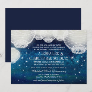 Evening Wedding Navy Paper Lantern Under the Stars Invitation