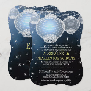 Evening Wedding Navy Paper Lantern Under the Stars Invitation
