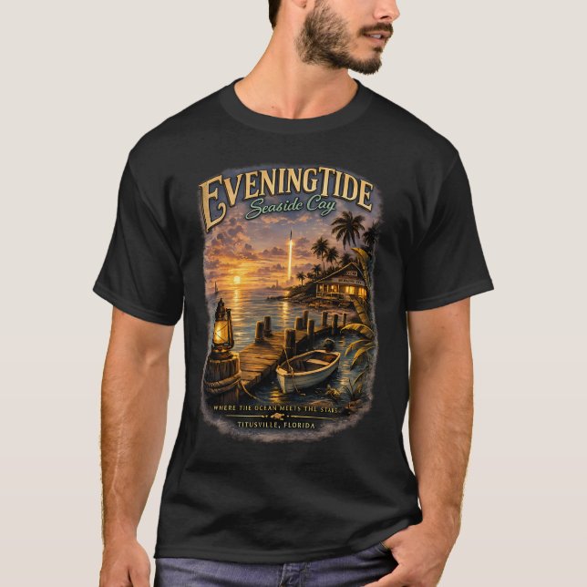 Eveningtide Seaside Cay â€“ Space Coast Sunset Har T-Shirt (Front)