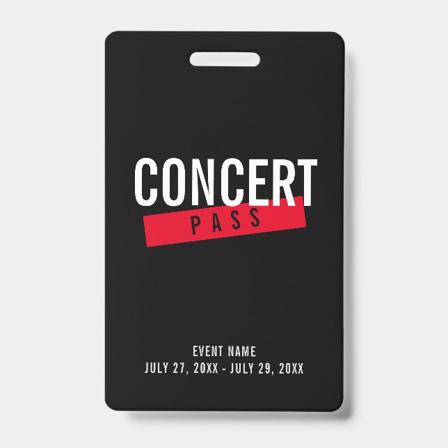Event Access Concert Pass Red Custom ID Badge (Front)