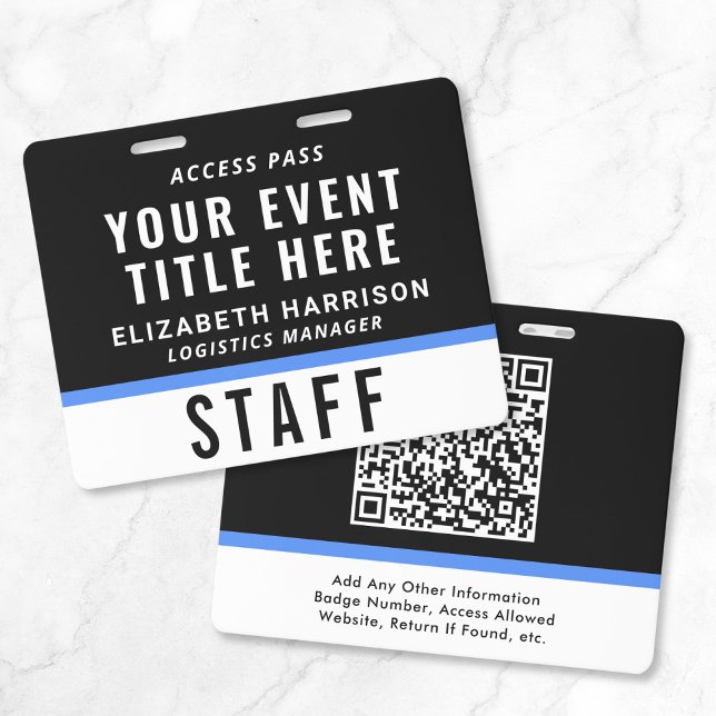 Event Access Pass QR Code Black Blue ID Badge (Event Access Pass QR Code Black Blue ID Badge)