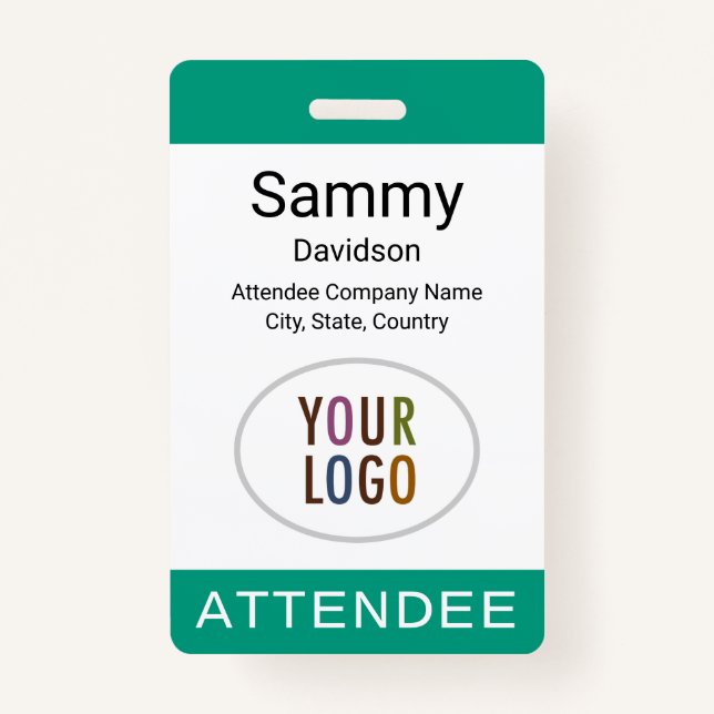 Event Attendee Badge Logo Lanyard Clip Reel Green ID Badge (Front)